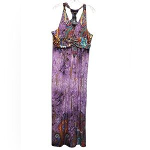 ONE LOVE N.W.T. Size XXL/XXXL Jamaica Purple & Gold Halter Maxi Dress.Sexy,Boho